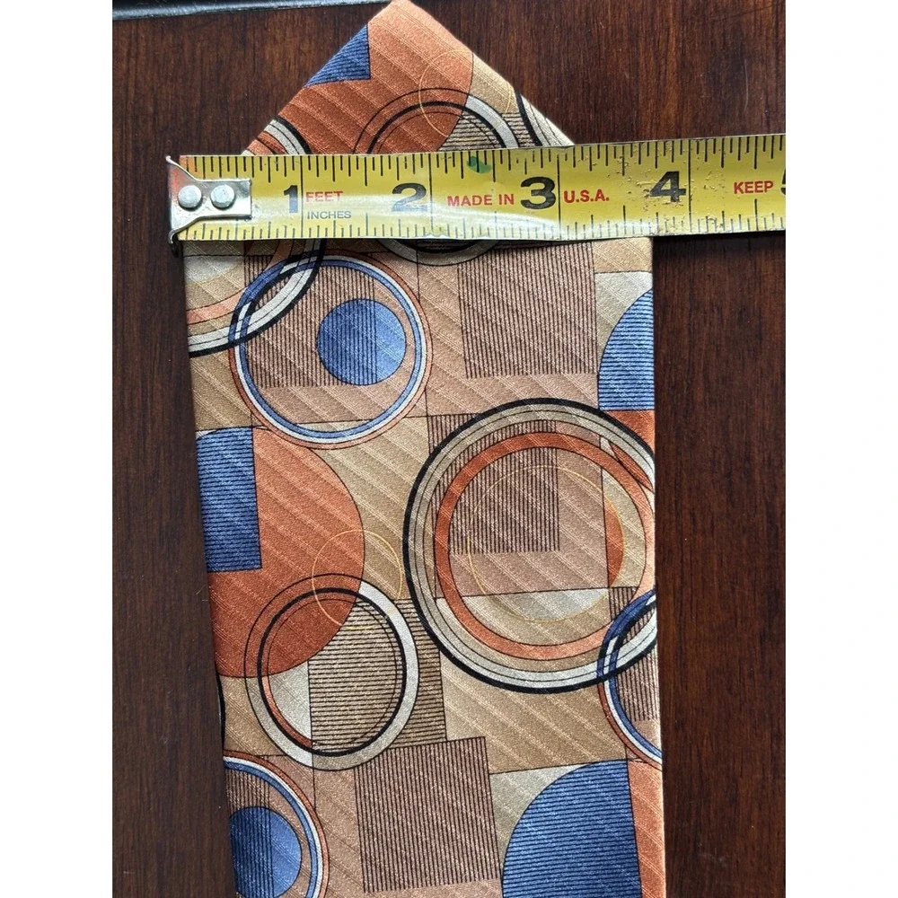 TWO Arrow & Meeting Street Vintage Silk Neckties Tan Brown Blue geometric circle